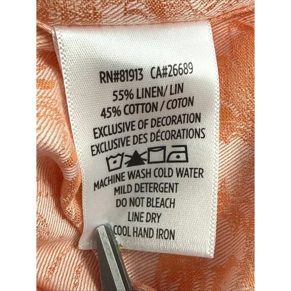 Robert Graham Poseidon Short‎ Sleeve Linen & Cotton Jacquard Button-Up Shirt M. - Picture 9 of 10